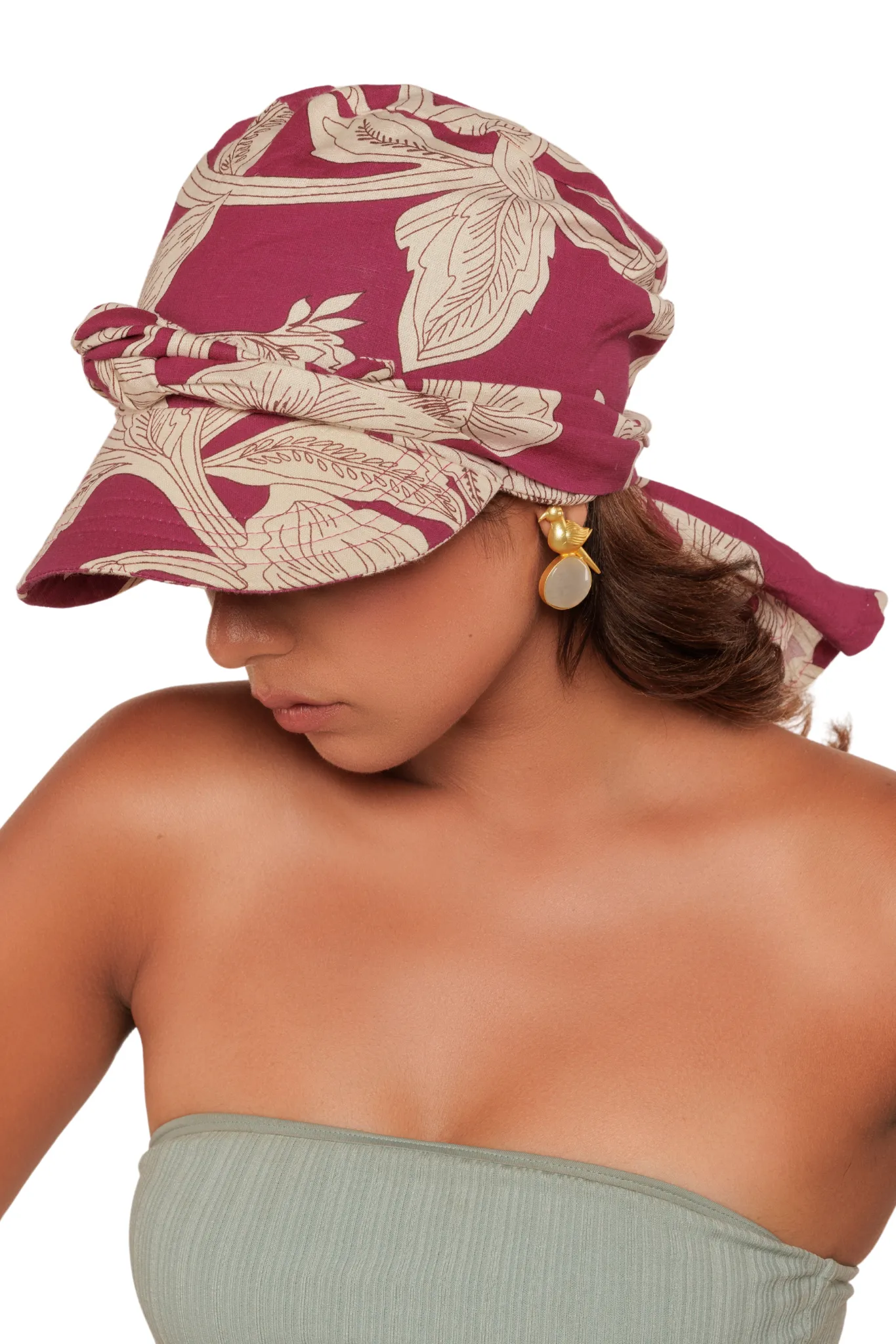 The Headscarves Cotton Printed Visor Printed Floral Headwear with Medium Tail