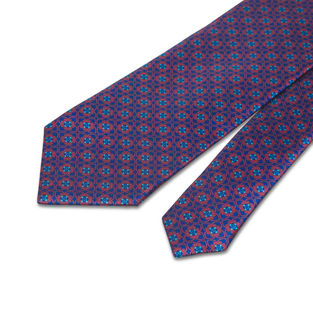 The Medici Blue and Red Duchesse Silk Tie