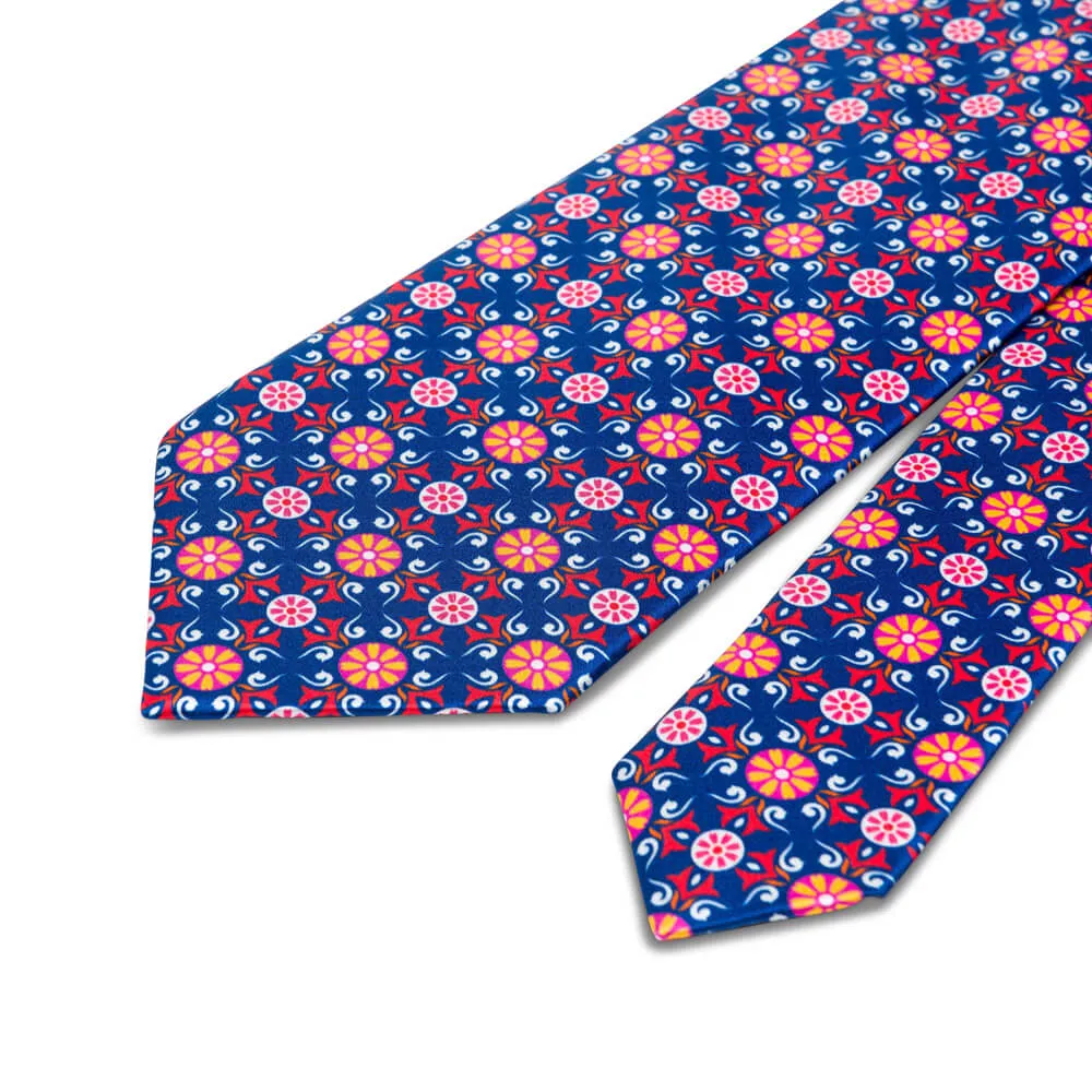 The Sicans Blue Orange and Pink Duchesse Silk Tie