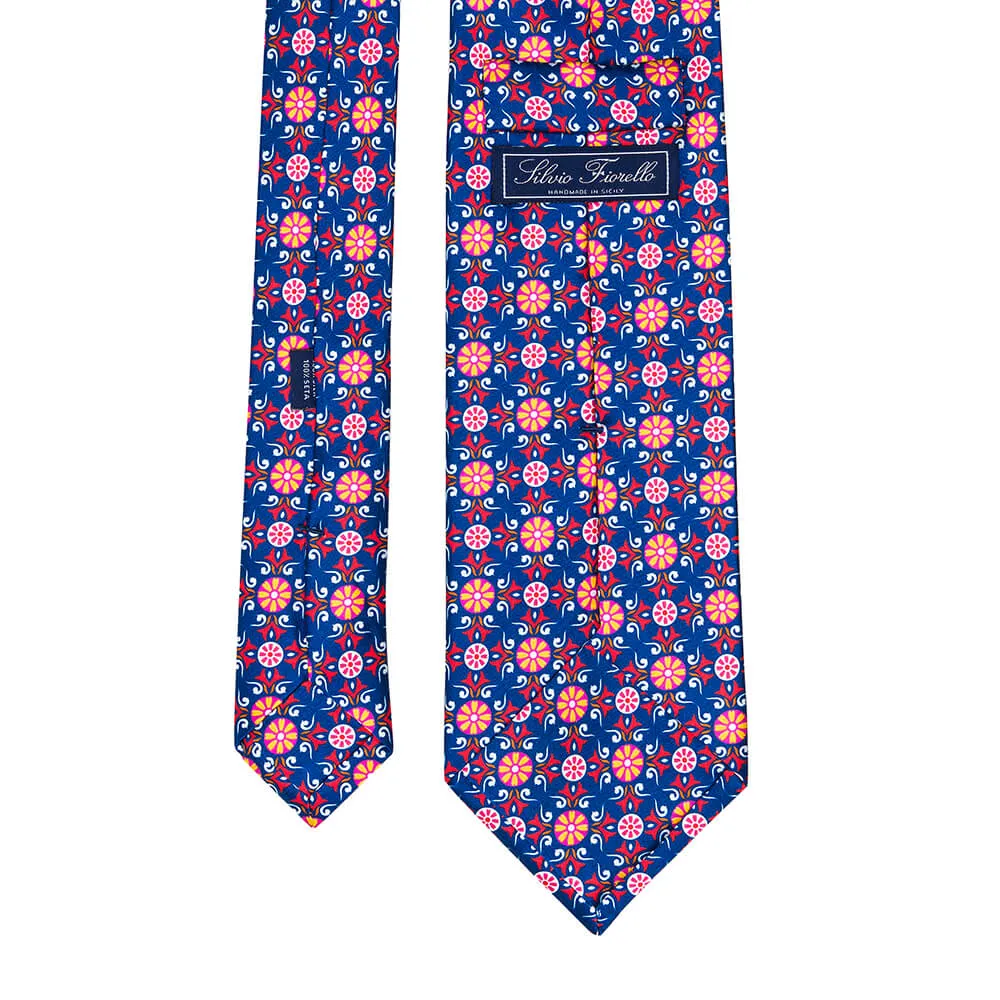 The Sicans Blue Orange and Pink Duchesse Silk Tie