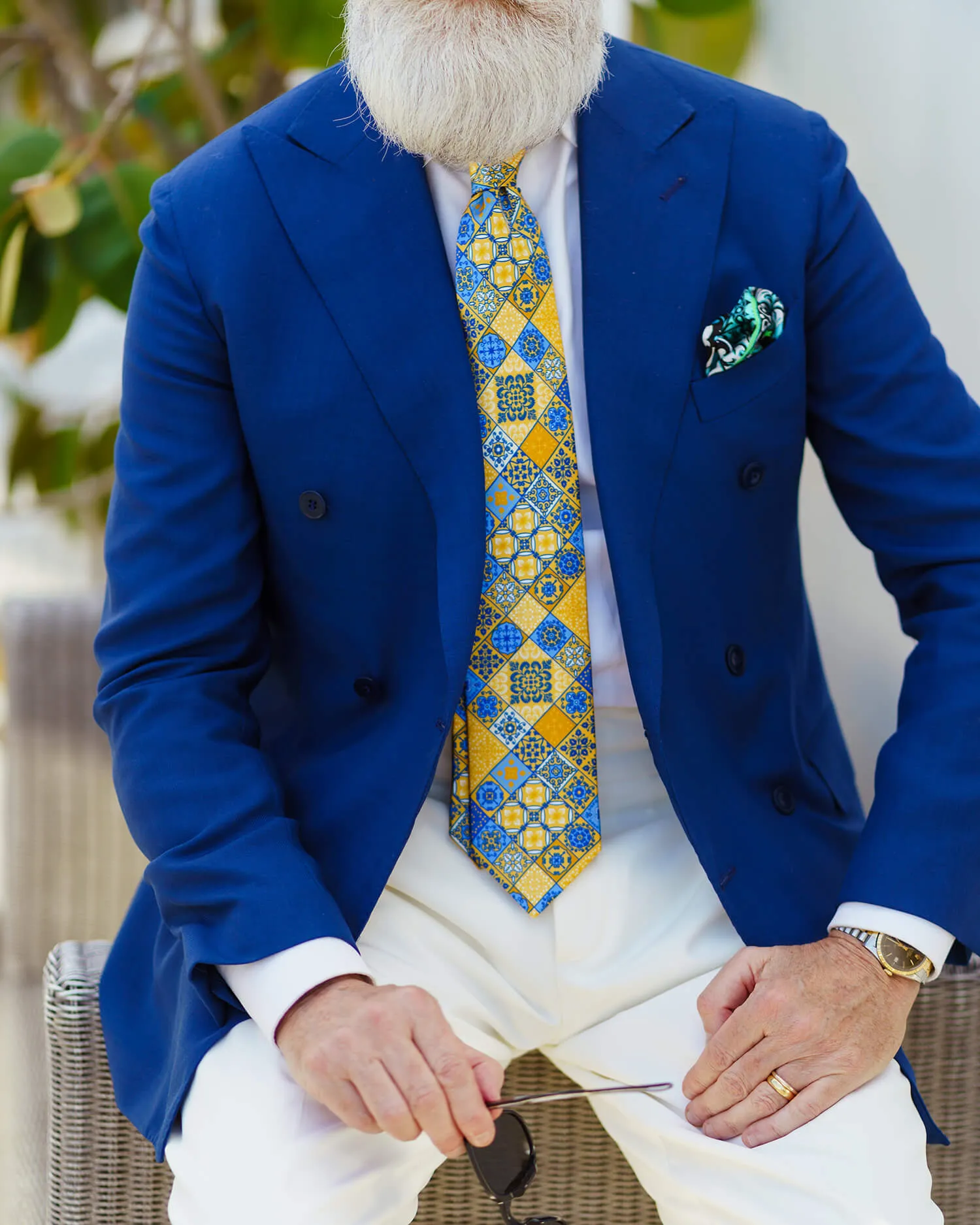 The Taormina Mosaic Yellow and Blue Duchesse Silk Tie