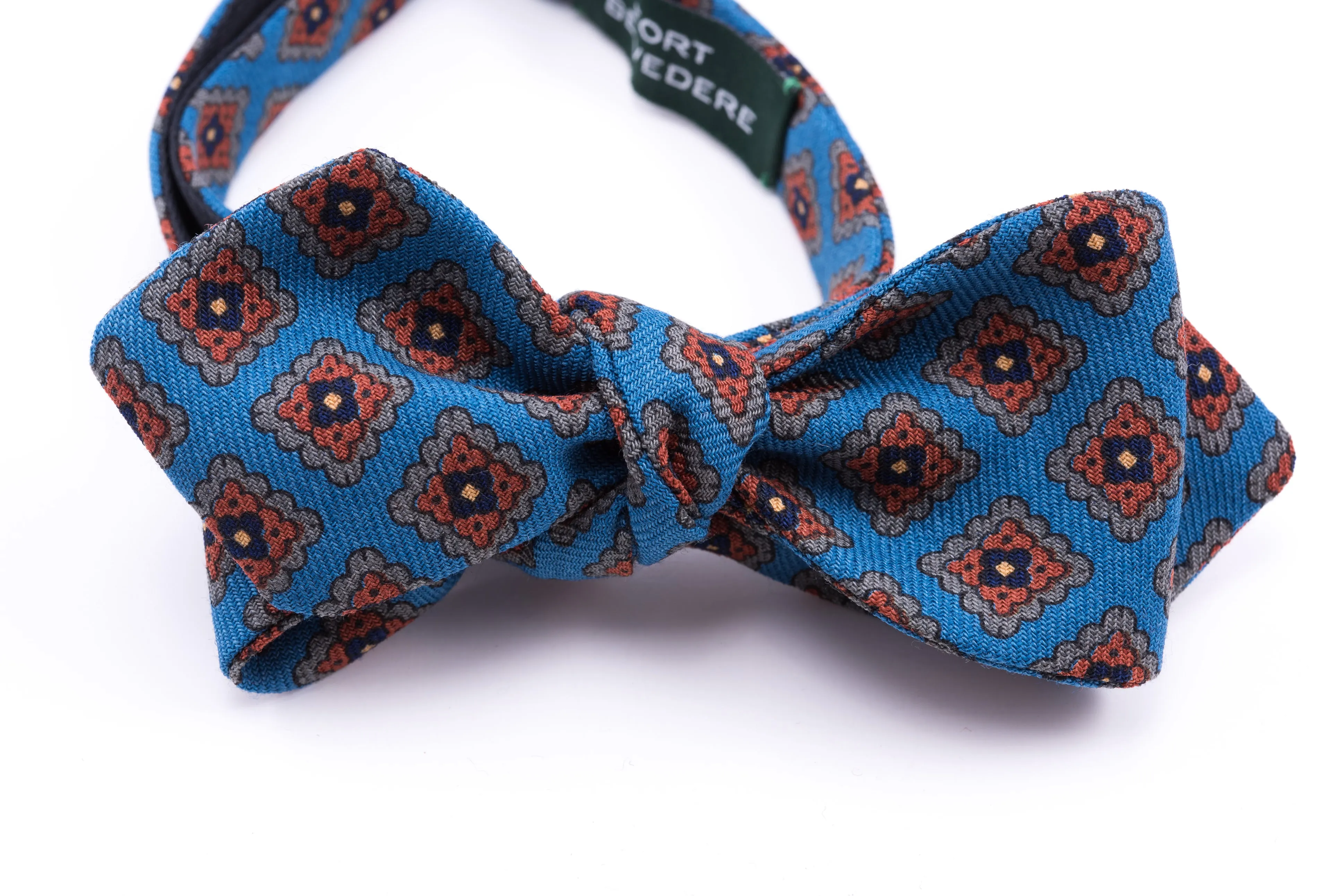 Turquoise & Orange Wool Challis Diamond Bow Tie