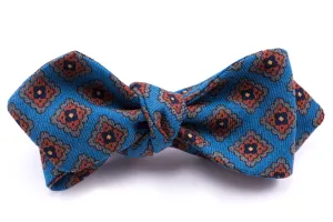 Turquoise & Orange Wool Challis Diamond Bow Tie