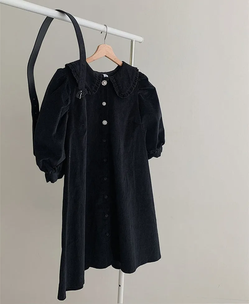 VenusFox New Women Spring Summer Shirt Dresses Fashionable Elegant High Waist Vintage Korean Puff Sleeve With Belt Mini Dress
