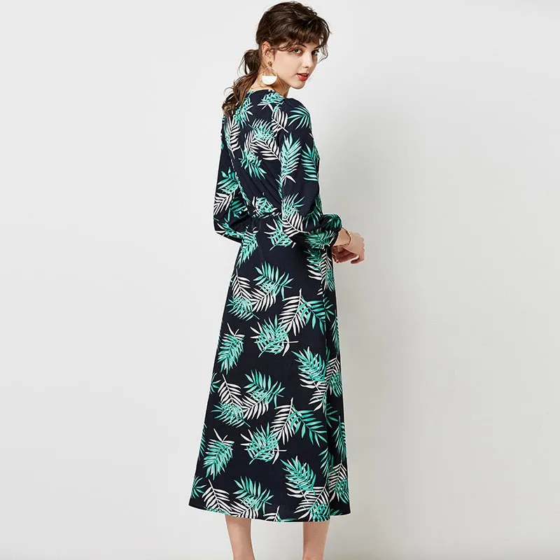 Women V Neck Sexy Split Elegant Dress Vintage