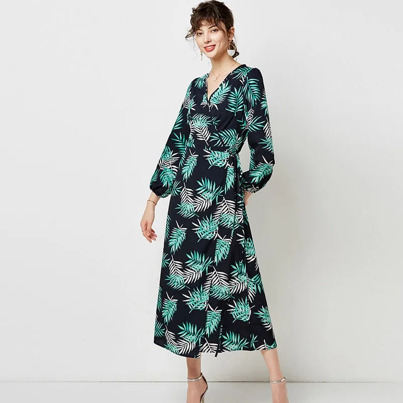 Women V Neck Sexy Split Elegant Dress Vintage